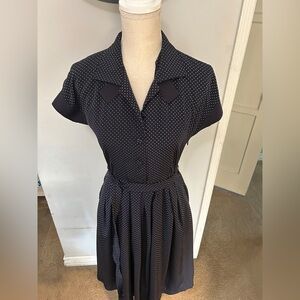 Navy Polka Dot Midi Dress